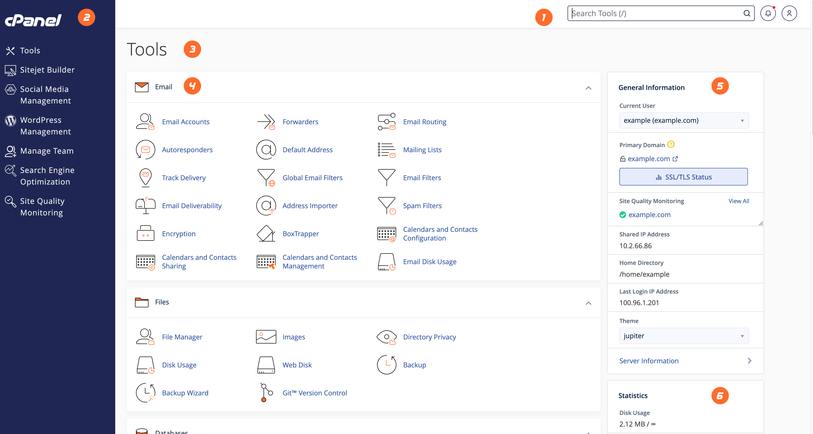 Real cPanel Jupiter tools interface